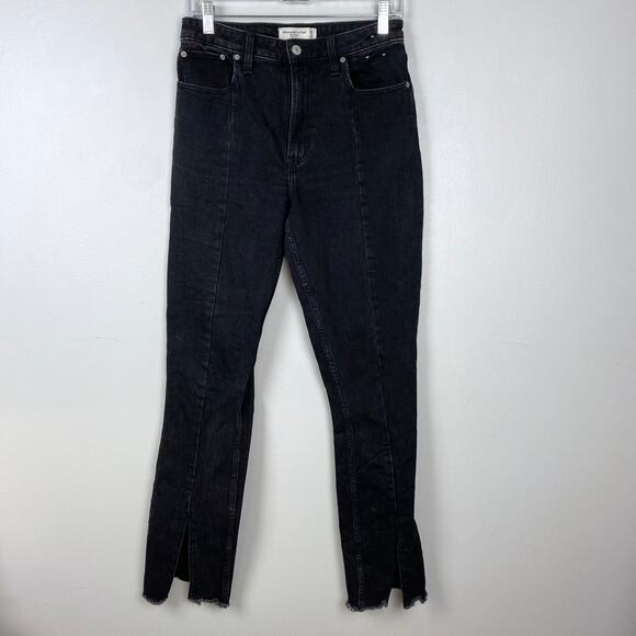 Abercrombie Skinny High Rise Split Hem Jeans Curve Love Black Stretch Size 28 6R - Picture 2 of 8
